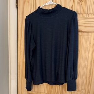 LOFT puff-sleeved Mock Neck Long Sleeve Women's Top in Navy.